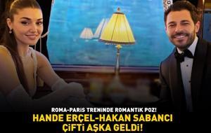 HANDE ERÇEL - HAKAN SABANCI ÇİFTİ AŞKA GELDİ! Roma-Paris treninde romantik poz!