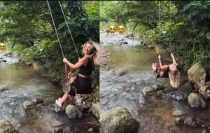 Melisa Döngel’in Rize tatili renkli görüntülere sahne oldu! Şelaleden atladı, horon tepti