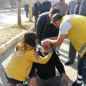 Emniyet şeridine takılan bisikletli yaralandı