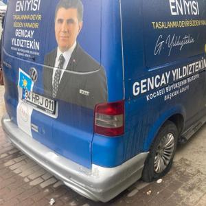 İYİ Parti adayının seçim minibüsünün lastiklerini kesen 2 şüpheli yakalandı