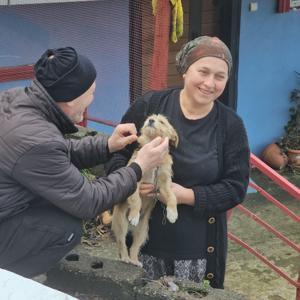 Çöp konteynerinin yanına bırakılan yavru köpeği sahiplendiler