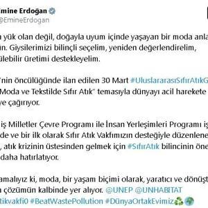 Emine Erdoğandan UNEPin sıfır atık çağrısına ilişkin paylaşım