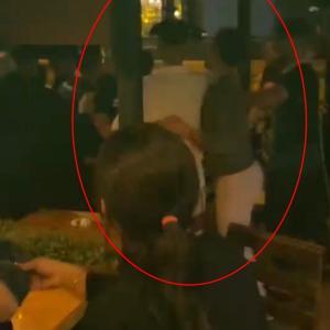 Eğlence mekanındaki tekmeli ve yumruklu yan bakma kavgası kamerada