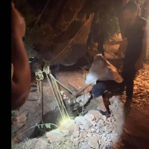 Su kuyusuna düşen dana, 2 saatlik çalışmayla kurtarıldı