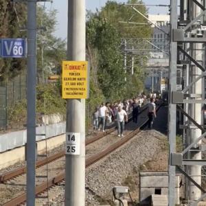 İstanbul- Marmaray hattına ağaç devrildi, yolcular demir yolunda yürüdü