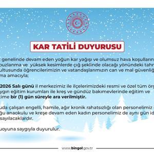 Bingöl’de kar yağışı nedeniyle eğitime 1 gün ara verildi