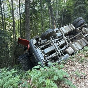 Orman yolunda devrilen TIRın sürücüsü yaralandı