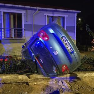 Takla atıp bahçeye giren otomobilin sürücüsü yaralandı