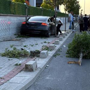 Kontrolden çıkan otomobil, kaldırımdaki ağaca ve duvara çarptı