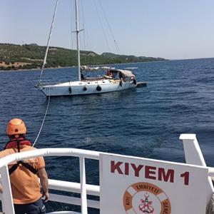 Çanakkalede sürüklenen tekne kurtarıldı