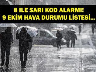 8 İLE SARI KOD| 9 EKİM HAVA DURUMU: Bugün Hava Nasıl Olacak Meteoroloji Uyardı: Sağanak Yağış Şiddetini Artıracak
