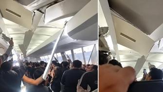 Dehşet anları: Yolcu uçağının tavanı çöktü