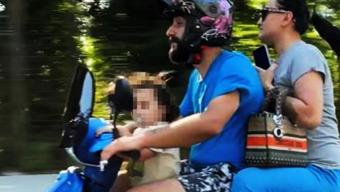 Pes dedirten görüntü: Küçük çocuğu motosiklette ayakta taşıdı