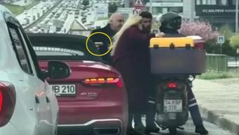İstanbulda trafikte tartıştığı motokuryeye silah çekti