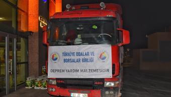 TOBBdan deprem bölgelerine 146 tır yardım malzemesi