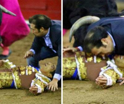 Boğa güreşinde matadoru son anda kardeşi kurtardı