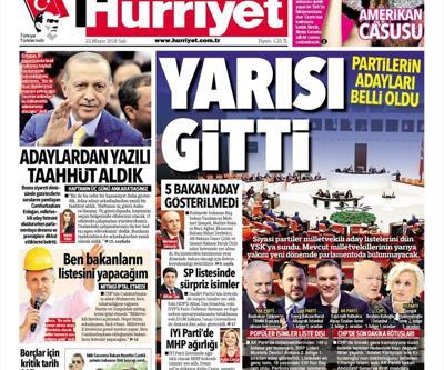 22 Mayıs 2018 - Gazetelerin birinci sayfaları