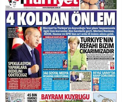 14 Ağustos 2018 - Gazetelerin birinci sayfaları