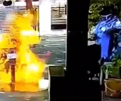 Akılalmaz görüntü Dezenfekte edilirken alev aldı