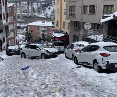 Karda dehşet anları kamerada: Otomobil kayan çocukların arasına daldı