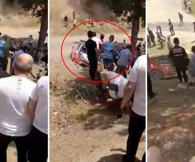Ralli yarışında araç seyircilerin arasına daldı
