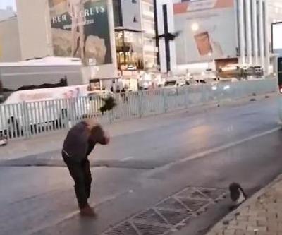 Kadıköyde kargalar kaldırımdakilere zor anlar yaşattı