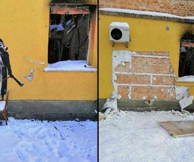 Banksy’nin Ukrayna’daki bir eseri duvardan sökülerek çalınmak istendi