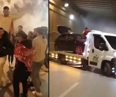 Konvoy ile yolu trafiğe kapatıp, meşale yakarak halay çektiler