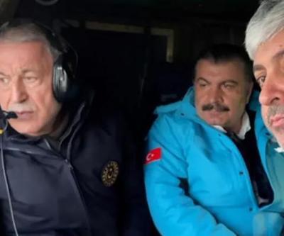 Bakanlar Akar, Koca ve Dönmez Hatayda arama kurtarma çalışmalarını havadan inceledi