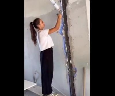 Zehra Çilingiroğlu şantiyede ter döktü Eline balyoz alıp duvar kırdı