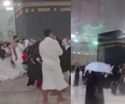 Kabe’de şiddetli yağış: İbadet eden Müslümanlar zor anlar yaşadı
