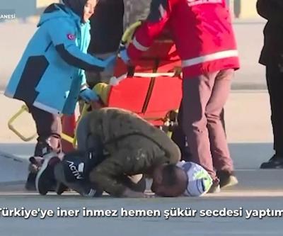 Gazzeli baba Türkiyeye inince şükür secdesi yaptı