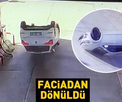 Takla atan araç akaryakıt istasyonuna daldı