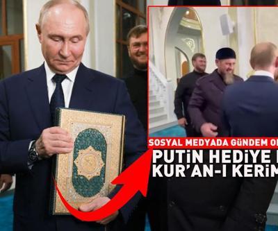 Sosyal medyada gündem olan anlar Putin kendisine hediye edilen Kuran-ı Kerimi öptü
