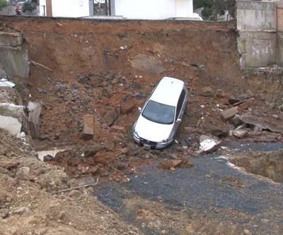 İstanbul Kartal’da Toprak Kayması: Park Halindeki Otomobil İnşaat Alanına Düştü