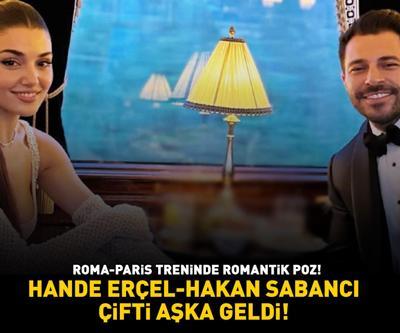 HANDE ERÇEL - HAKAN SABANCI ÇİFTİ AŞKA GELDİ Roma-Paris treninde romantik poz