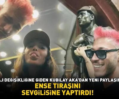 SAÇLARINI PEMBEYE BOYATMIŞTI İnci Tanelerinin Cihanı Kubilay Aka, ense tıraşını sevgilisi Hafsanur Sancaktutana yaptırdı
