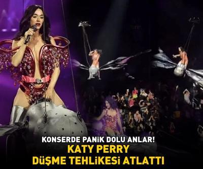Konserde panik dolu anlar Katy Perry düşme tehlikesi atlattı