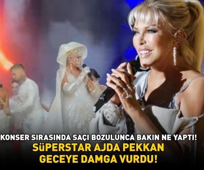 Süperstar Ajda Pekkan geceye damga vurdu Konser sırasında saçı bozulunca bakın ne yaptı