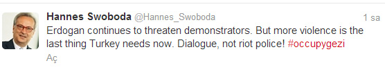 Swoboda Twitterdan eleştirdi