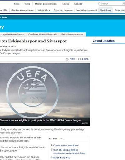 UEFAdan Sivasspor ve Eskişehirspora men