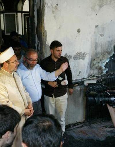 Yakılan camiyi ziyaret eden Mehmet Görmez sert konuştu