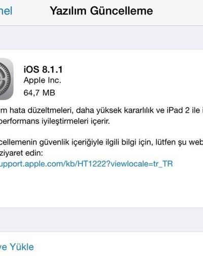iOS 8.1.1 güncellemesi yayınlandı