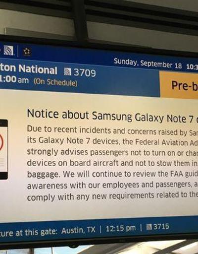 ABD resmen açıkladı: Uçaklara kesinlikle Note 7 alınmayacak