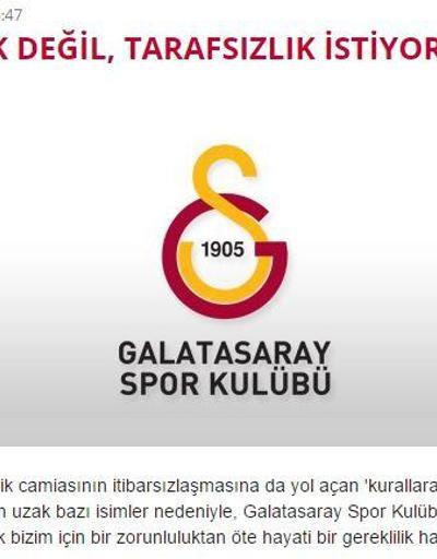 Galatasaray: Ayrıcalık değil tarafsızlık istiyoruz