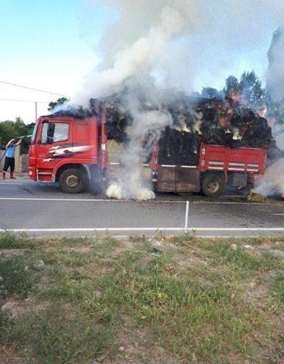 Iğdırda ot kamyonu alev alev yandı