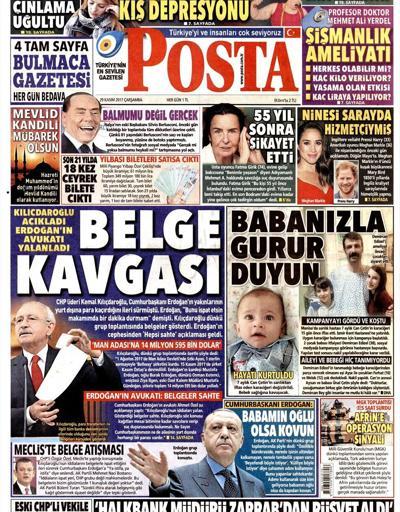29 Kasım 2017 - Gazetelerin birinci sayfaları