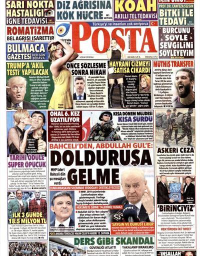 9 Ocak 2018 - Gazetelerin birinci sayfaları