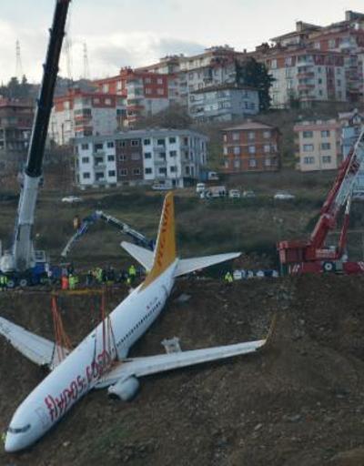 Trabzonda pistten çıkan uçağı kurtarma çalışmaları denizden görüntülendi