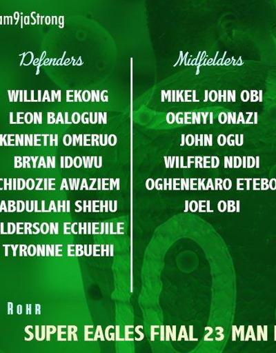 Nijeryanın 23 kişilik Dünya Kupası nihai kadrosu